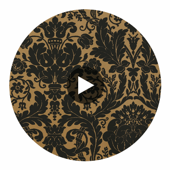 Damask Resource 3 Black on Metallic Gold | Thibaut Wallcoverings Circular Swatch | Thibaut