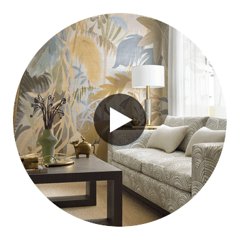 Rainforest Mural Natural On Metallic Wallpaper | Thibaut Circular Swatch | Thibaut