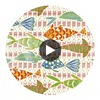 Batik Fish Coral and Blue | Thibaut Wallcoverings Circular Swatch | Thibaut