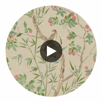 Claire Coral and Green | Thibaut Wallcoverings Circular Swatch | Thibaut