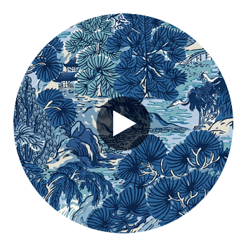 Pagoda Trees Blues | Thibaut Wallcoverings Circular Swatch | Thibaut