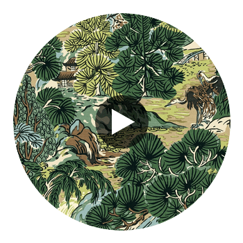 Pagoda Trees Brown and Green | Thibaut Wallcoverings Circular Swatch | Thibaut
