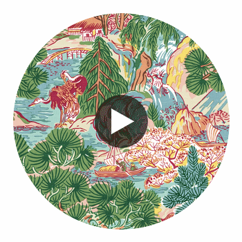Pagoda Trees Pink and Green | Thibaut Wallcoverings Circular Swatch | Thibaut