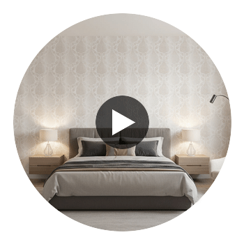Balmuccia Damask Beige And Soft Blue Wallpaper | Thibaut Circular Swatch | Thibaut
