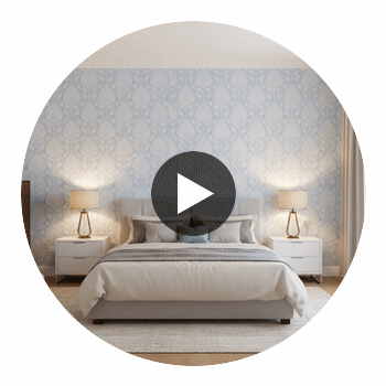 Balmuccia Damask Soft Blue Wallpaper | Thibaut Circular Swatch | Thibaut