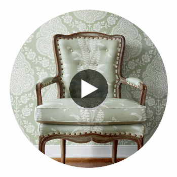 Balmuccia Damask Soft Green Wallpaper | Thibaut Circular Swatch | Thibaut
