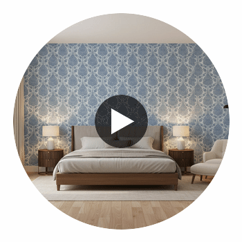 Balmuccia Damask Blue Wallpaper | Thibaut Circular Swatch | Thibaut