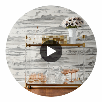 Cielo Clouds Black, White Wallpaper | Thibaut Circular Swatch | Thibaut