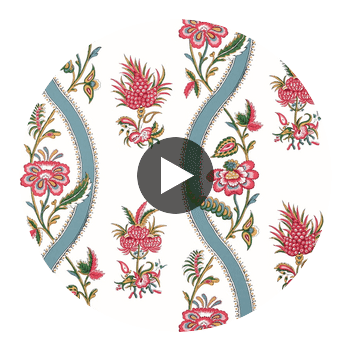 Ribbon Floral Raspberry and Teal | Thibaut Wallcoverings Circular Swatch | Thibaut