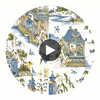 Grand Palace Blue and Green | Thibaut Wallcoverings Circular Swatch | Thibaut