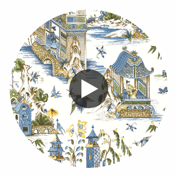 Grand Palace Blue and Green | Thibaut Wallcoverings Circular Swatch | Thibaut