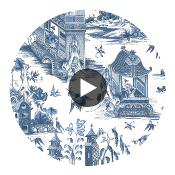 Grand Palace Blue and White | Thibaut Wallcoverings Circular Swatch | Thibaut
