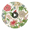 Hill Garden Coral and Green | Thibaut Wallcoverings Circular Swatch | Thibaut