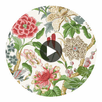Hill Garden Coral and Green | Thibaut Wallcoverings Circular Swatch | Thibaut