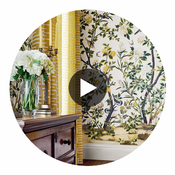 Jardin Bloom Branches Birds Mural White Wallpaper | Thibaut Circular Swatch | Thibaut