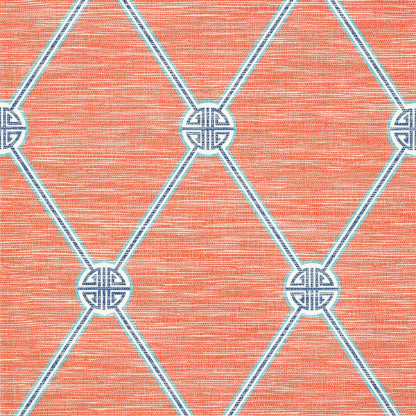 Turnberry Trellis Coral - Coral Natural Wallcovering | Thibaut