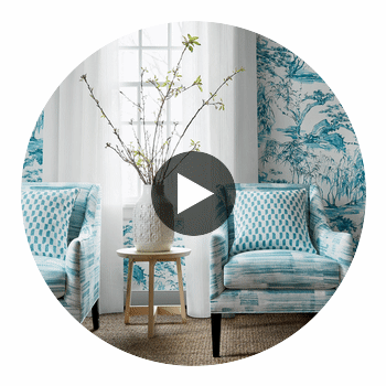 Kyoto Asian Branches Robin'S Egg Aqua Wallpaper | Thibaut Circular Swatch | Thibaut