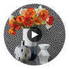 Charlotte Geomteric Fret Natural Raffia Black, Metallic Silver Wallpaper | Thibaut Circular Swatch | Thibaut