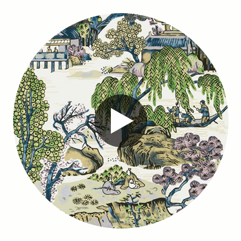 Asian Scenic Purple and Blue | Thibaut Wallcoverings Circular Swatch | Thibaut