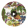 Asian Scenic Coral and Green | Thibaut Wallcoverings Circular Swatch | Thibaut
