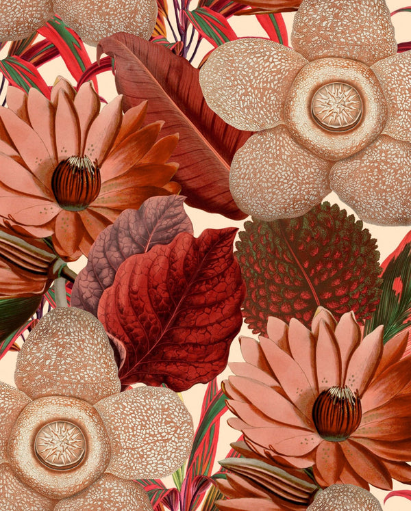 Water Lilies Taupe - Green, Beige, Red, Peach Wallcovering | Mind the Gap