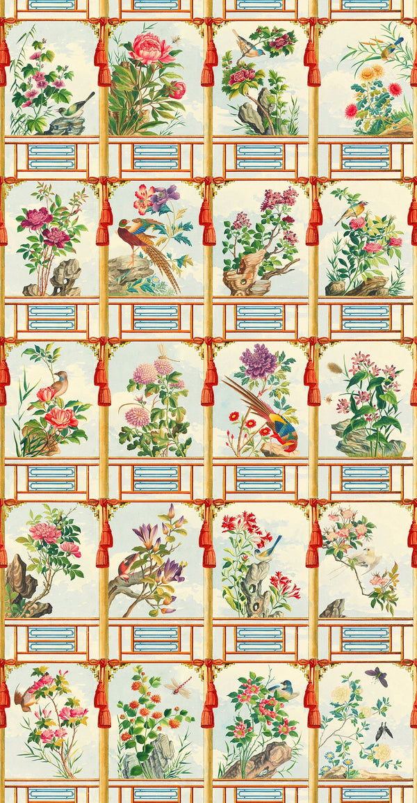 Flowering Wall - Taupe, Blue, Green, Red Wallcovering | Mind the Gap