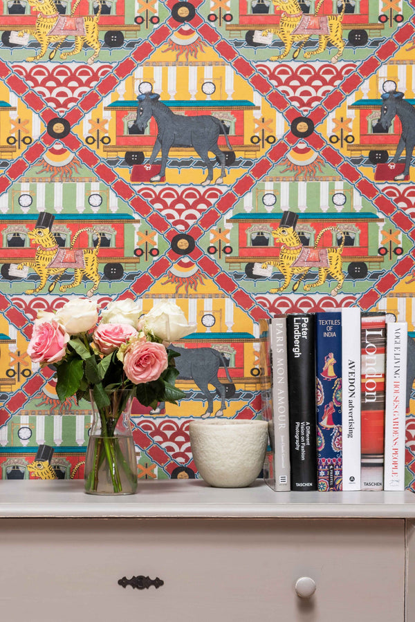 Gare Du Nord Lemon - White, Yellow, Red, Mint Green Wallcovering | Mind the Gap