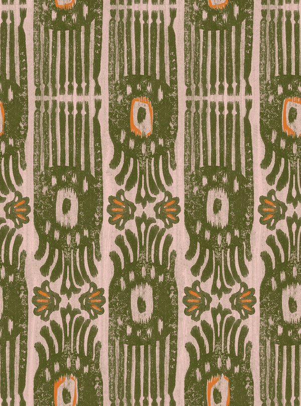 Ikat Notting Hill - Green, Beige, Orange Wallcovering | Mind the Gap