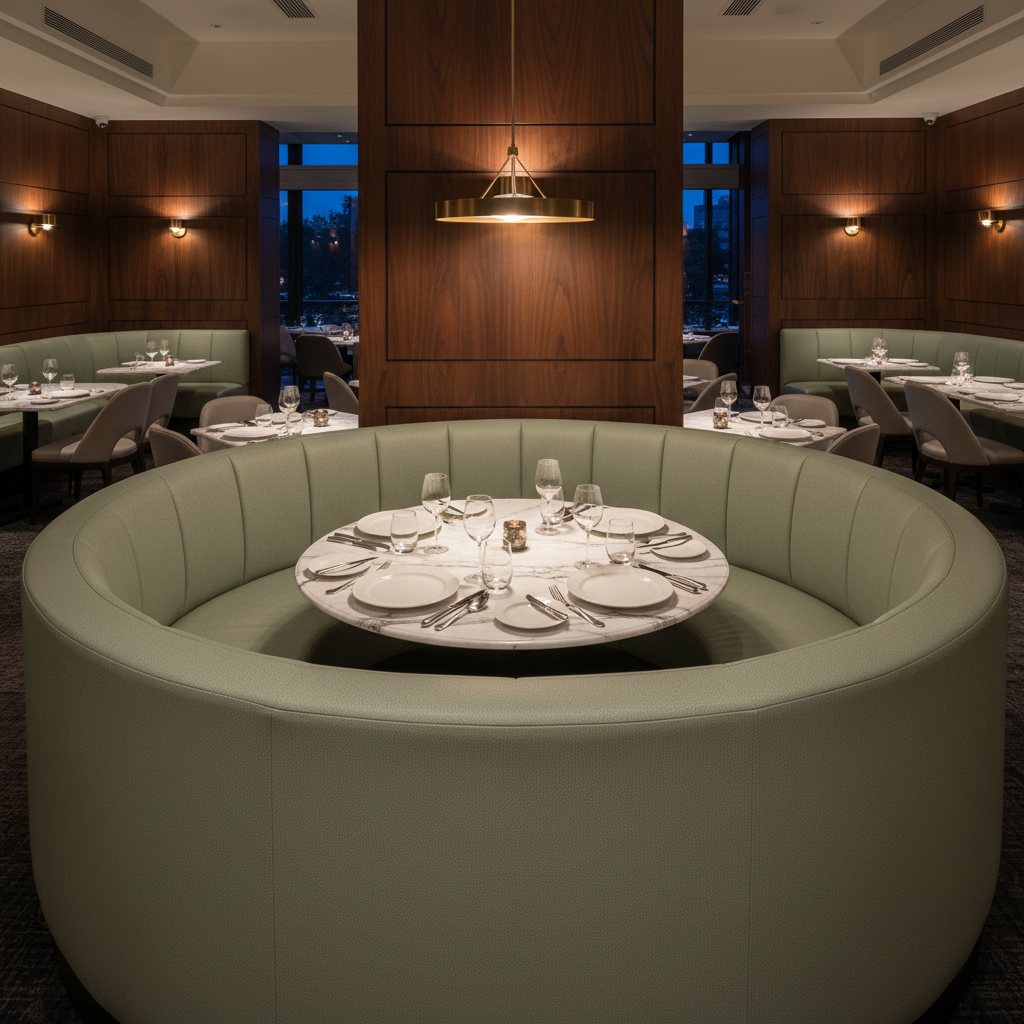 Smooth Pebble Grain Dusty Sage Upholstered Banquette | Architectural Fabrics