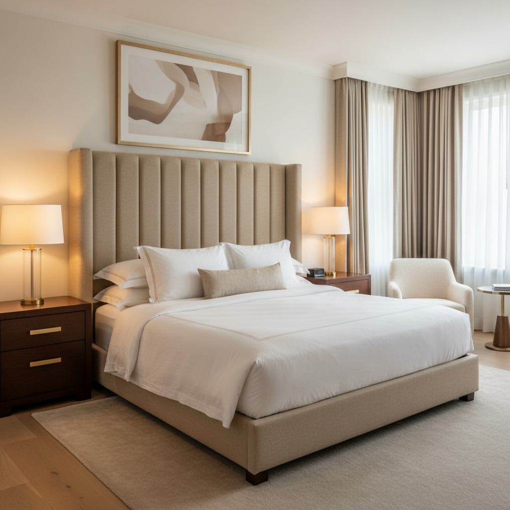 Smooth Pebble Grain Pale Sand Upholstered Headboard | Architectural Fabrics