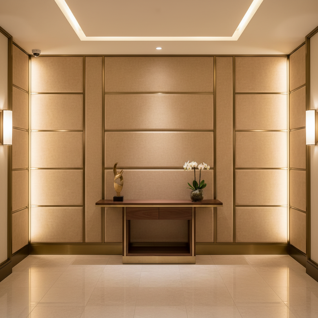Smooth Pebble Grain Sandy Beige Upholstered Wall Panel | Architectural Fabrics
