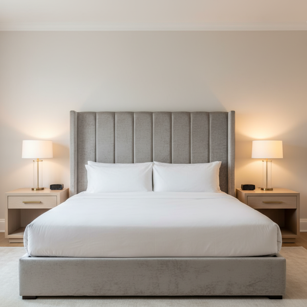 Crushed Velvet Texture Silver Mist Upholstered Headboard | Architectural Fabrics