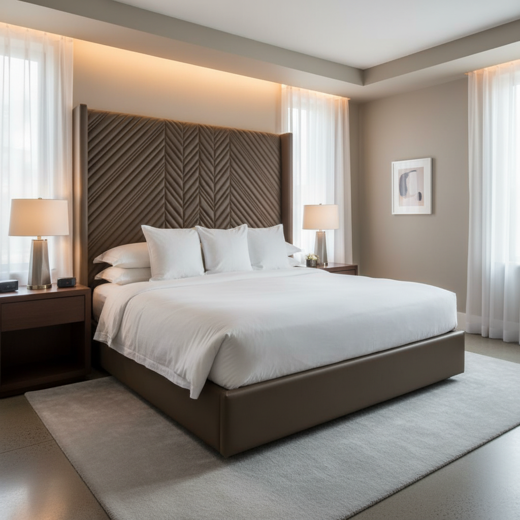 Channel Chevron Stitch Rich Umber Upholstered Headboard | Architectural Fabrics