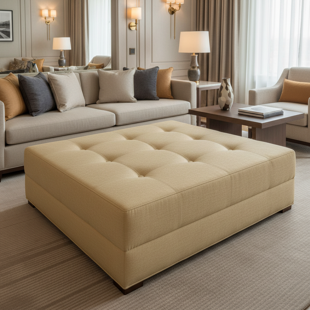 Subtle Textured Surface Golden Sand Upholstered Ottoman | Architectural Fabrics