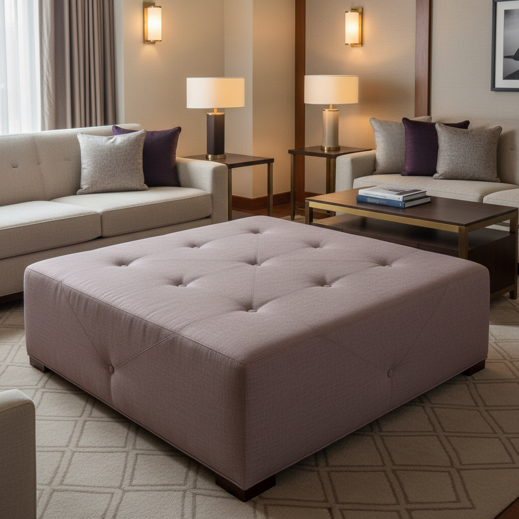 Woven Crosshatch Texture Dusty Mauve Upholstered Ottoman | Architectural Fabrics