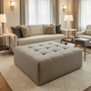 Brushed Linen Weave Soft Taupe Upholstered Ottoman | Architectural Fabrics