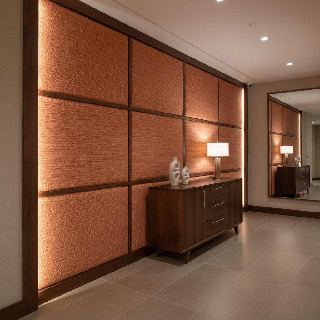 Woven Textured Stripe Spiced Terracotta Upholstered Wall Panel | Architectural Fabrics