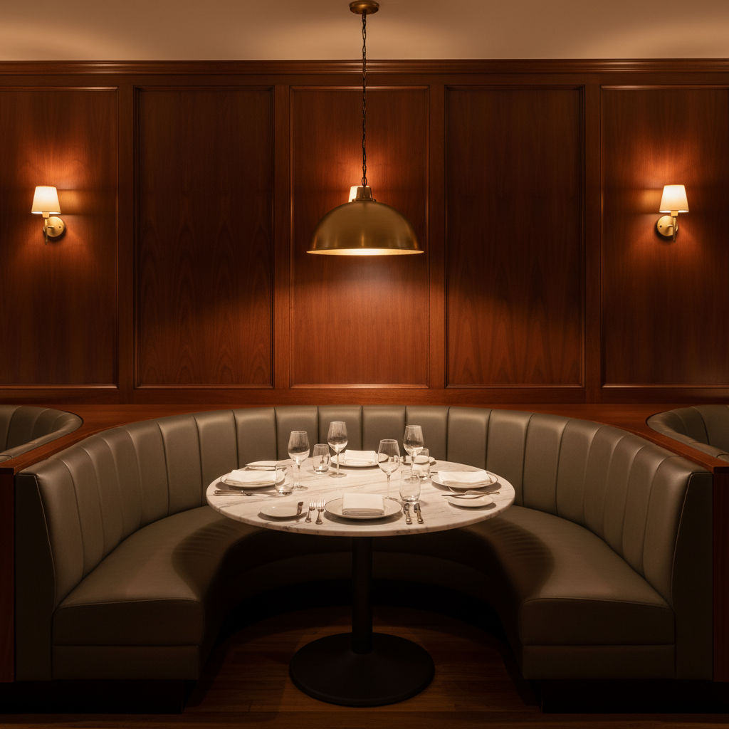 Smooth Pebble Grain Dark Taupe Upholstered Banquette | Architectural Fabrics