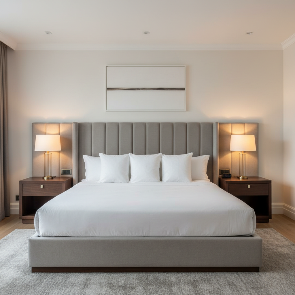 Brushed Vertical Texture Cool Gray Upholstered Headboard | Architectural Fabrics