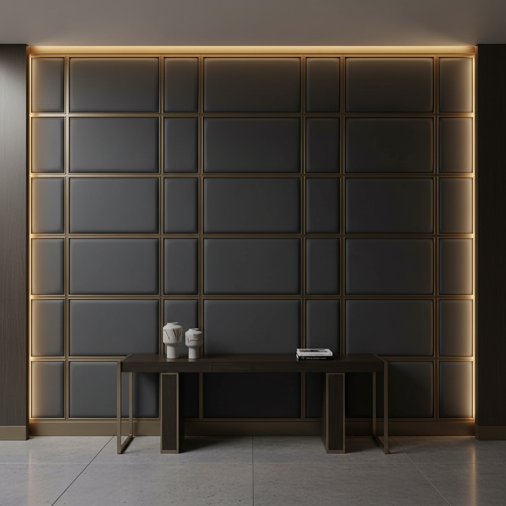 Smooth Matte Texture Deep Charcoal Upholstered Wall Panel | Architectural Fabrics