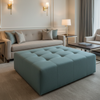 Fine Woven Texture Dusty Teal Upholstered Ottoman | Architectural Fabrics