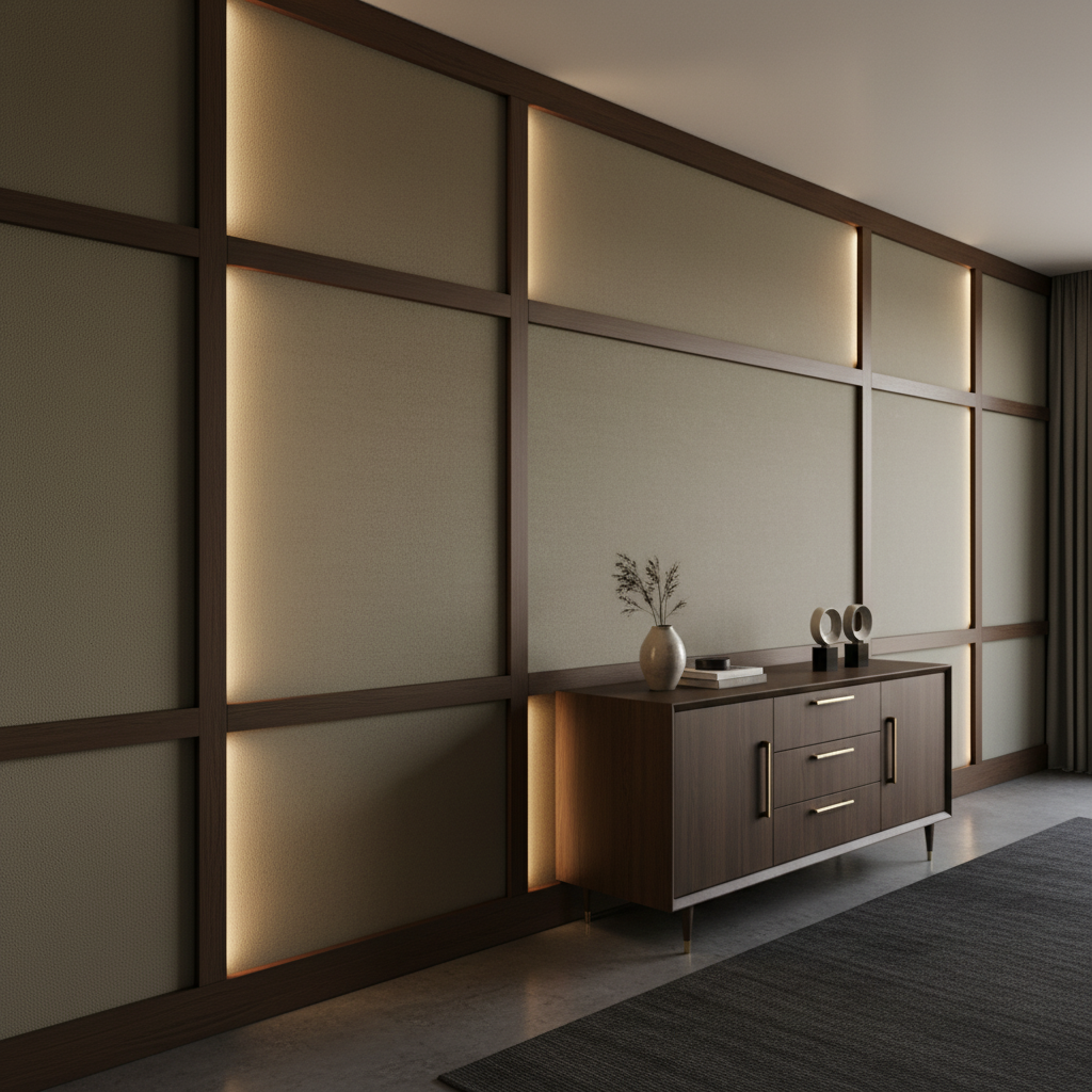 Fine Pebble Grain Muted Olive Upholstered Wall Panel | Architectural Fabrics