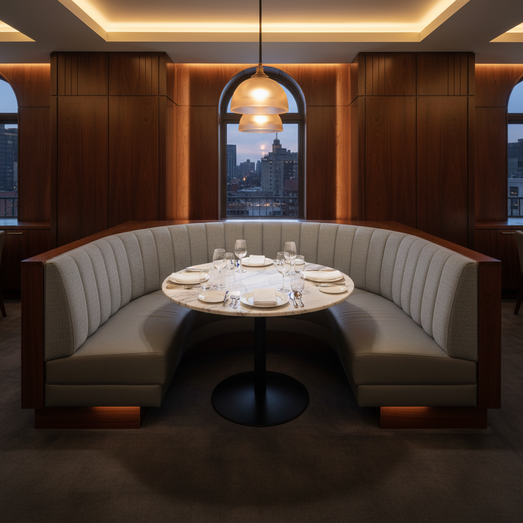 Fine Pebble Grain Soft Gray Upholstered Banquette | Architectural Fabrics