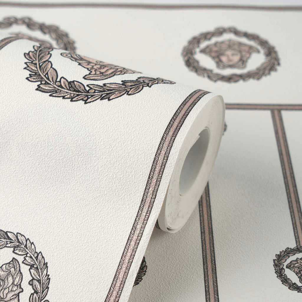 I Love Baroque Medusa Stripe White Silver Versace Home Wallcovering