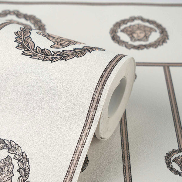 I Love Baroque Medusa Stripe White Silver Versace Home Wallcovering