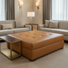 Smooth Pebble Grain Golden Caramel Upholstered Ottoman | Architectural Fabrics