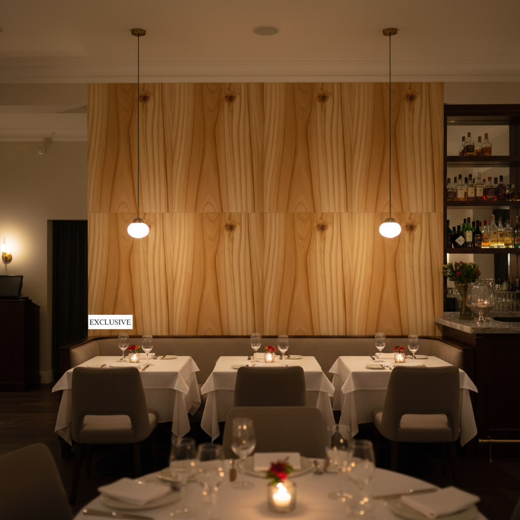 Bosa Marina Pine Wood Grain | Hollywood Wallcoverings - Restaurant Dining commercial room setting