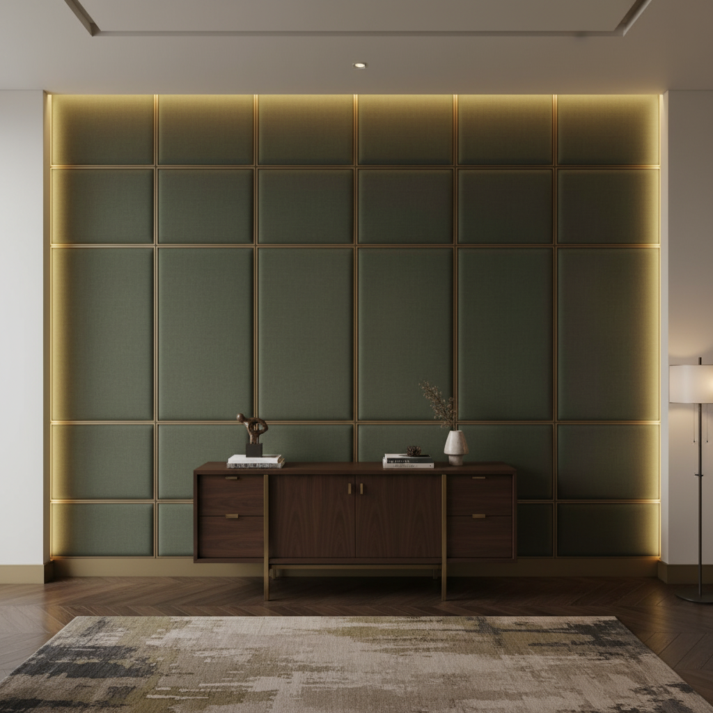 Smooth Velvet Deep Olive Upholstered Wall Panel | Architectural Fabrics