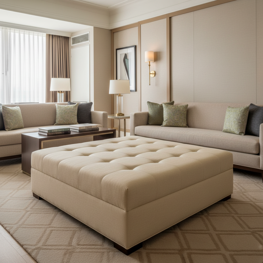 Linen Island - Chamois Upholstered Ottoman | Architectural Fabrics
