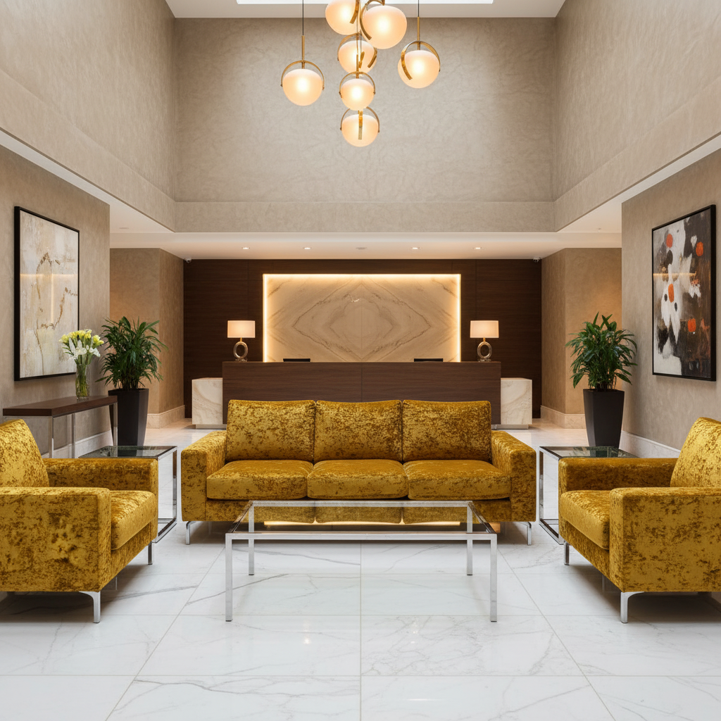 Crushed Velvet Texture Goldenrod Upholstered Sofa | Architectural Fabrics